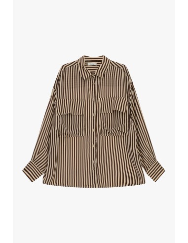 Camisa Oversize Às Riscas Com Bolsos Frontais Dixie