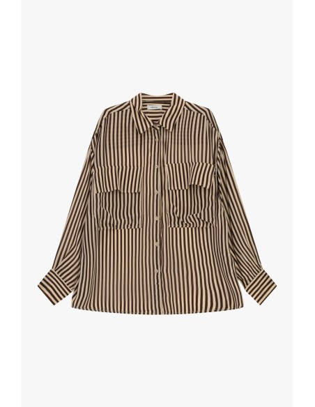 Camisa Oversize Às Riscas Com Bolsos Frontais Dixie