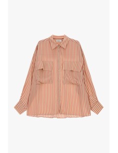 Camisa Oversize às Riscas com Bolsos Frontais Dixie