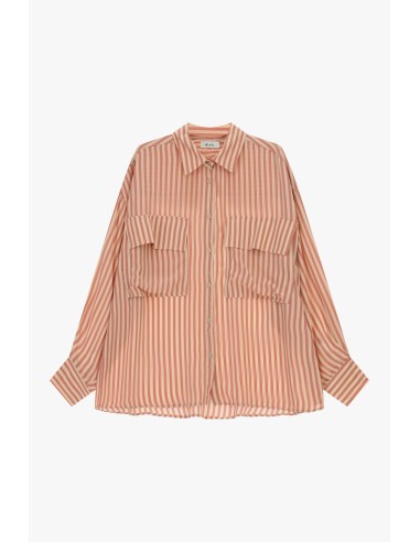 Camisa Oversize às Riscas com Bolsos Frontais Dixie