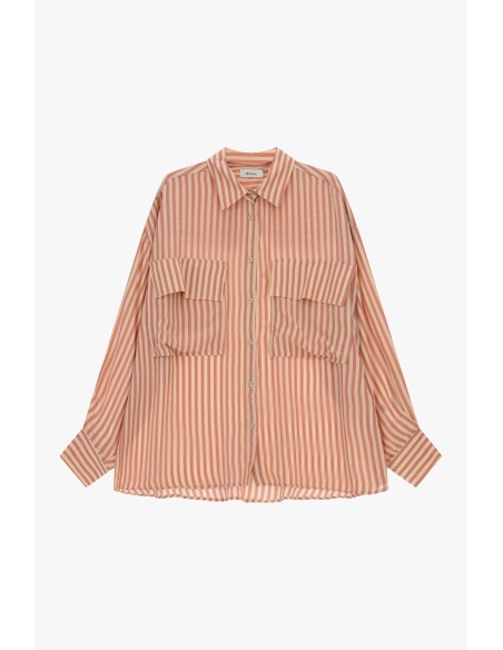 Camisa Oversize às Riscas com Bolsos Frontais Dixie