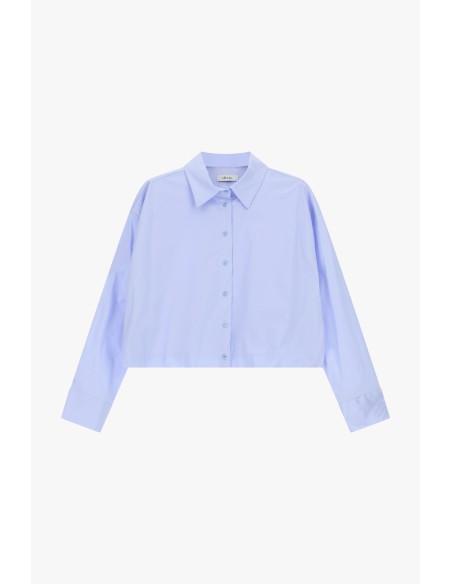 Camisa Cropped Com Mangas Compridas E Colarinho Clássico Dixie