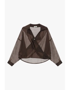 Camisa Semitransparente Com Renda E Gola Clássica Dixie 2