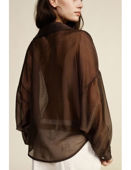 Camisa Semitransparente Com Renda E Gola Clássica Dixie