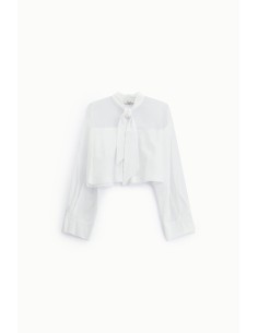 Camisa Cropped Com Laço E Mangas Compridas Dixie