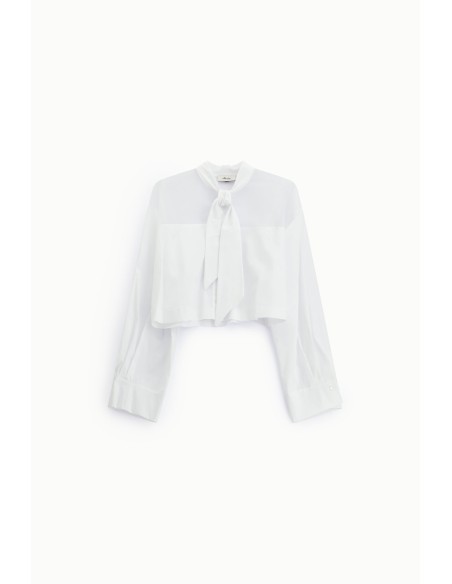 Camisa Cropped Com Laço E Mangas Compridas Dixie