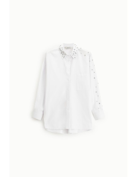 Camisa Longa Com Tachas, Bolso E Colarinho Em Bico Dixie