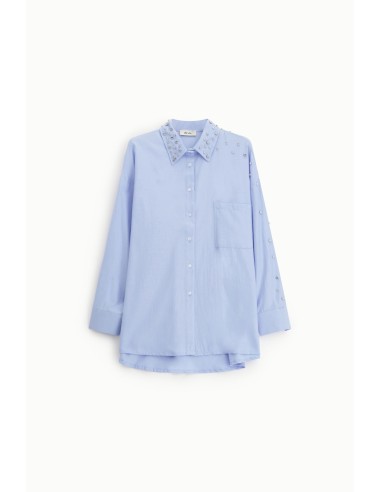 Camisa Longa com Tachas, Bolso e Colarinho Pontiagudo Dixie