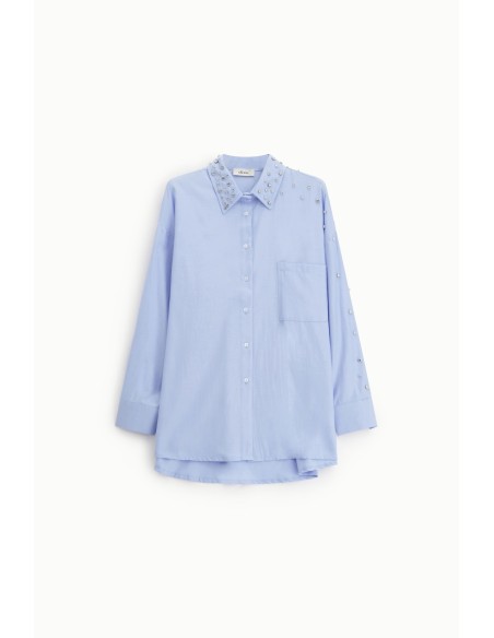 Camisa Longa com Tachas, Bolso e Colarinho Pontiagudo Dixie