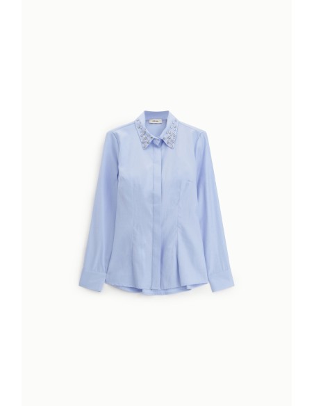 Camisa com Colarinho tipo Jóia e Mangas Compridas Dixie
