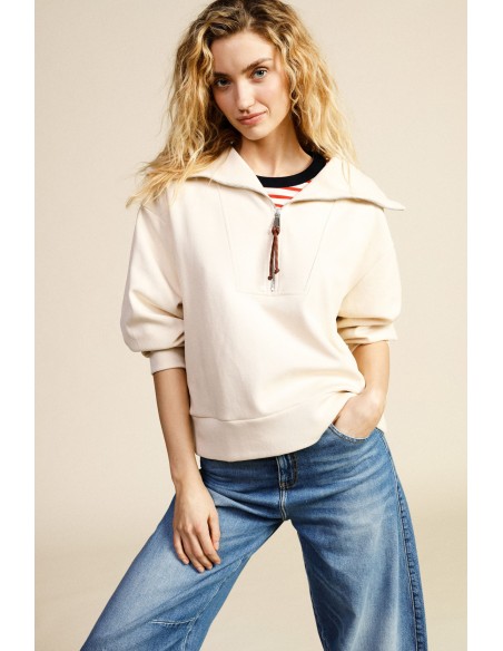 Sweat com fecho de correr, gola polo, mangas compridas Dixie