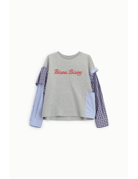 Sweatshirt de gola redonda com mangas patchwork estampadas Dixie