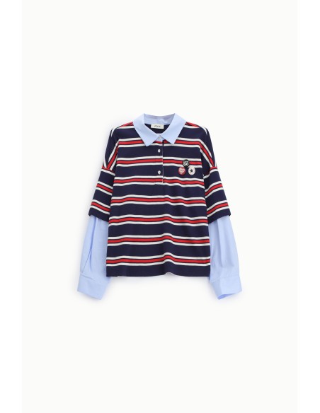 Sweatshirt às Riscas com Gola e Emblemas Aplicados Dixie