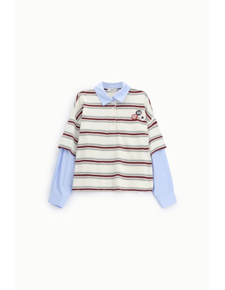 Camisola de felpa às riscas com colarinho e emblemas aplicados Dixie