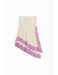 Saia midi com estampa de bolinhas e barra em renda Dixie 2