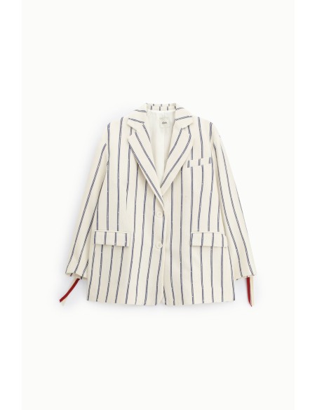 Blazer às Riscas com Bolsos Frontais e Fendas Dixie