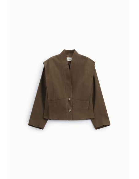 Blazer Curto com Bolso Duplo e Fecho de Dois Botões Dixie