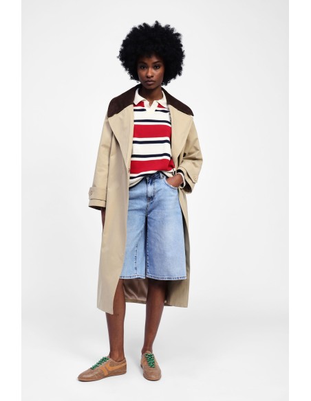 Trench Longo Com Detalhes Em Contraste Dixie