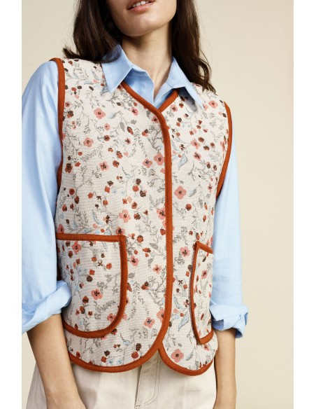 Colete Sem Mangas com Estampa Floral e Botões Dixie