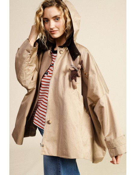 Casaco Curto Oversize Fecho de Correr Gola em Contraste Dixie