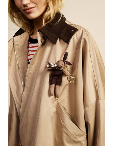 Casaco Curto Oversize Fecho de Correr Gola Contrastante Dixie