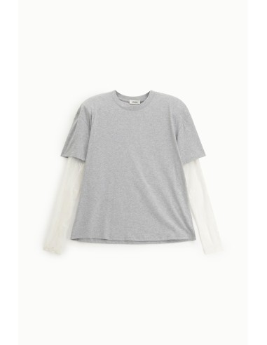 T-shirt de gola redonda com mangas compridas em tule bordado Dixie