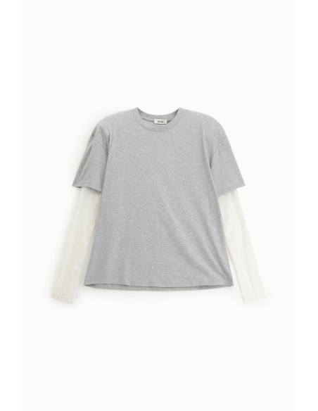 T-shirt de gola redonda com mangas compridas em tule bordado Dixie
