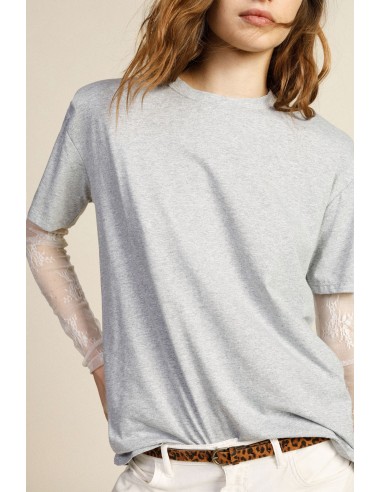 T-shirt de gola redonda com mangas compridas em tule bordado Dixie