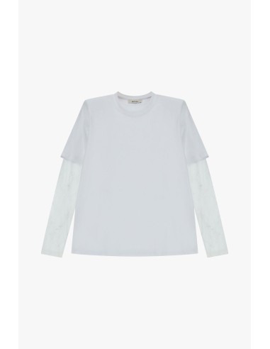 T-shirt de gola redonda com mangas compridas em tule bordado Dixie