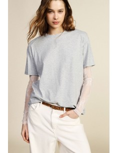 T-Shirt Girocollo Con Maniche Lunghe In Tulle Ricamato Dixie - Vest...