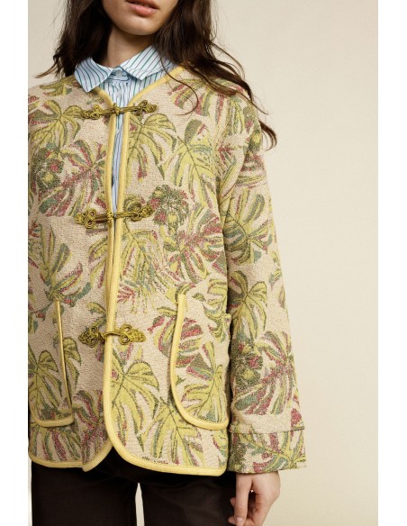 Giacca Trapuntata Stampa Foglie Tasche Applicate Dixie - Vestiti Fi...