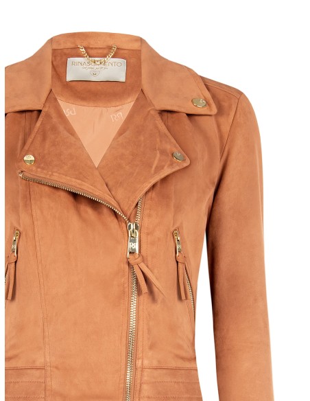 Casaco biker em pele sintética camurçada Rinascimento