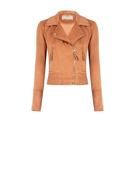 Casaco chiodo em pele sintética tipo camurça Rinascimento