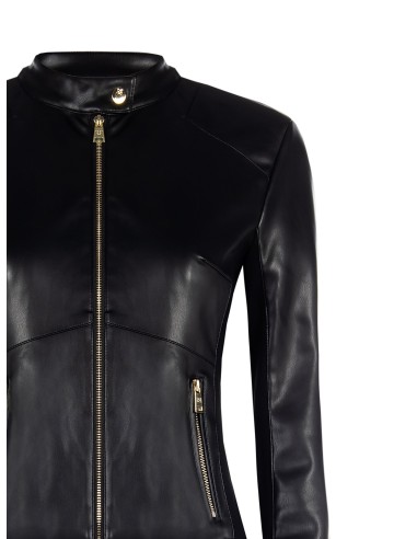 Casaco em pele sintética com inserções laterais em malha Rinascimento