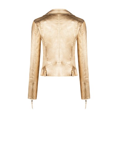 Blusão biker em pele sintética metalizada Rinascimento