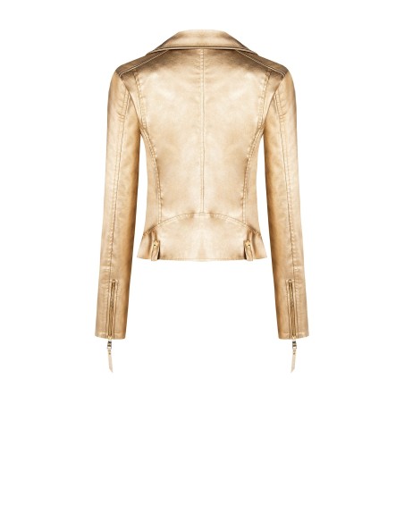 Blusão biker em pele sintética metalizada Rinascimento