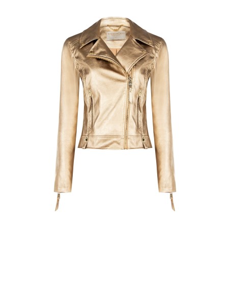 Casaco tipo biker em pele sintética metalizada Rinascimento