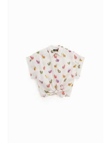 Camisa cropped com estampa fantasia e nó frontal Dixie