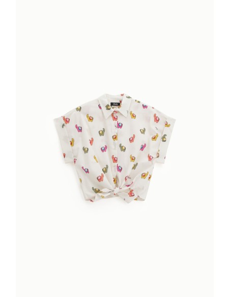 Camisa cropped com estampa fantasia e nó frontal Dixie