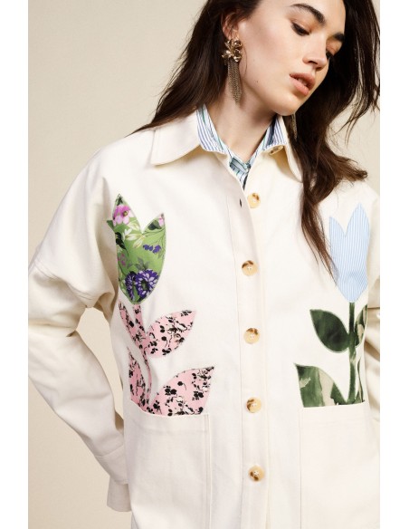 Blazer com aplicações florais e bolsos frontais Dixie