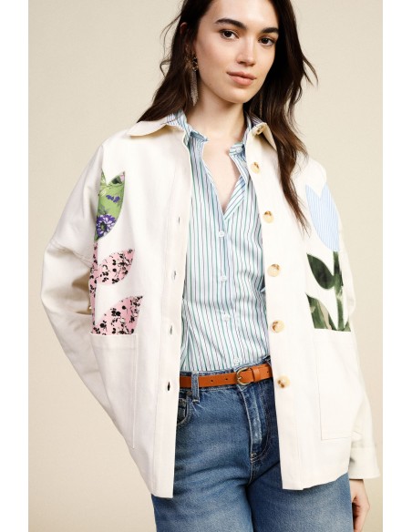 Blazer com Aplicações Florais e Bolsos Frontais Dixie