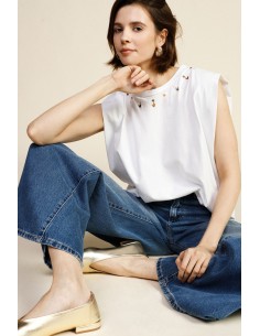 T-shirt de Manga Curta com Escrita Bordada Dixie