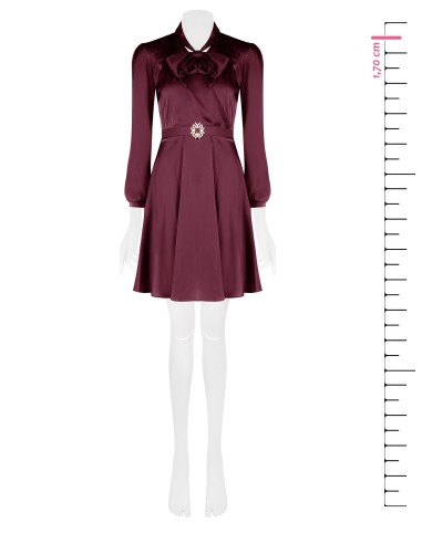 Vestido Curto Evasé em Cetim com Cinto Rígido com Logótipo e Laço ao Pescoço Rinascimento