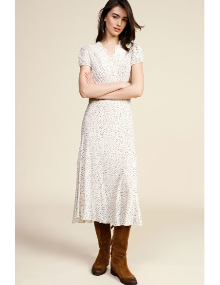 Abito Lungo Stampa Micro Pois Scollo A V Dixie - Vestiti Firmati Li...