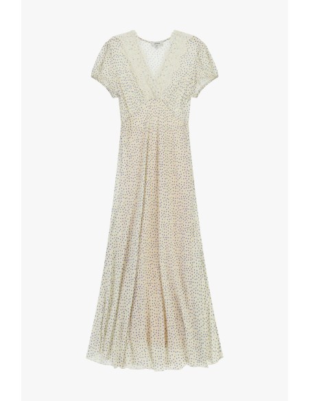 Abito Lungo Stampa Micro Pois Scollo A V Dixie - Vestiti Firmati Li...