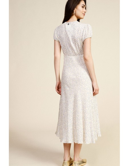 Vestido Longo Estampa Micro-Poás Decote em V Dixie
