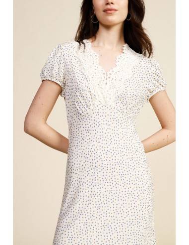Vestido longo estampado com micro poás e decote em V Dixie