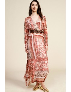 Vestido Longo Estampado Patchwork com Decote em V Dixie