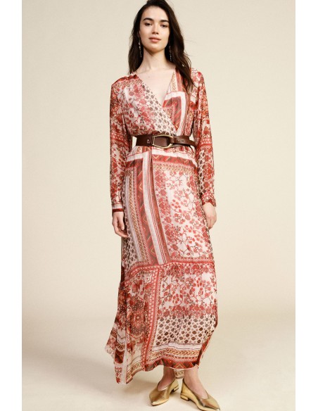 Vestido Longo Estampado Patchwork com Decote em V Dixie
