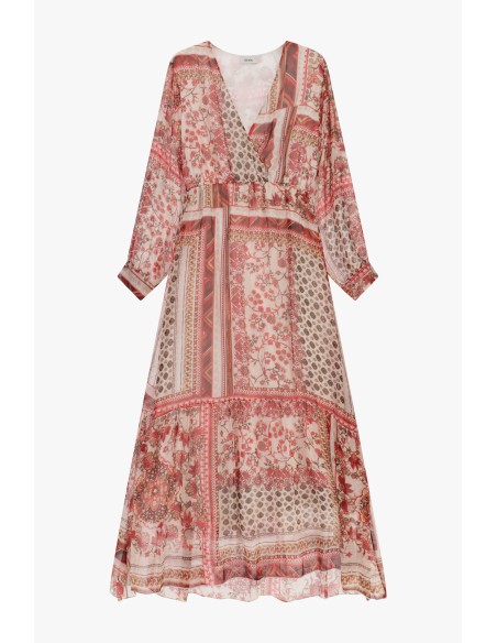 Vestido longo estampado patchwork com decote em V Dixie